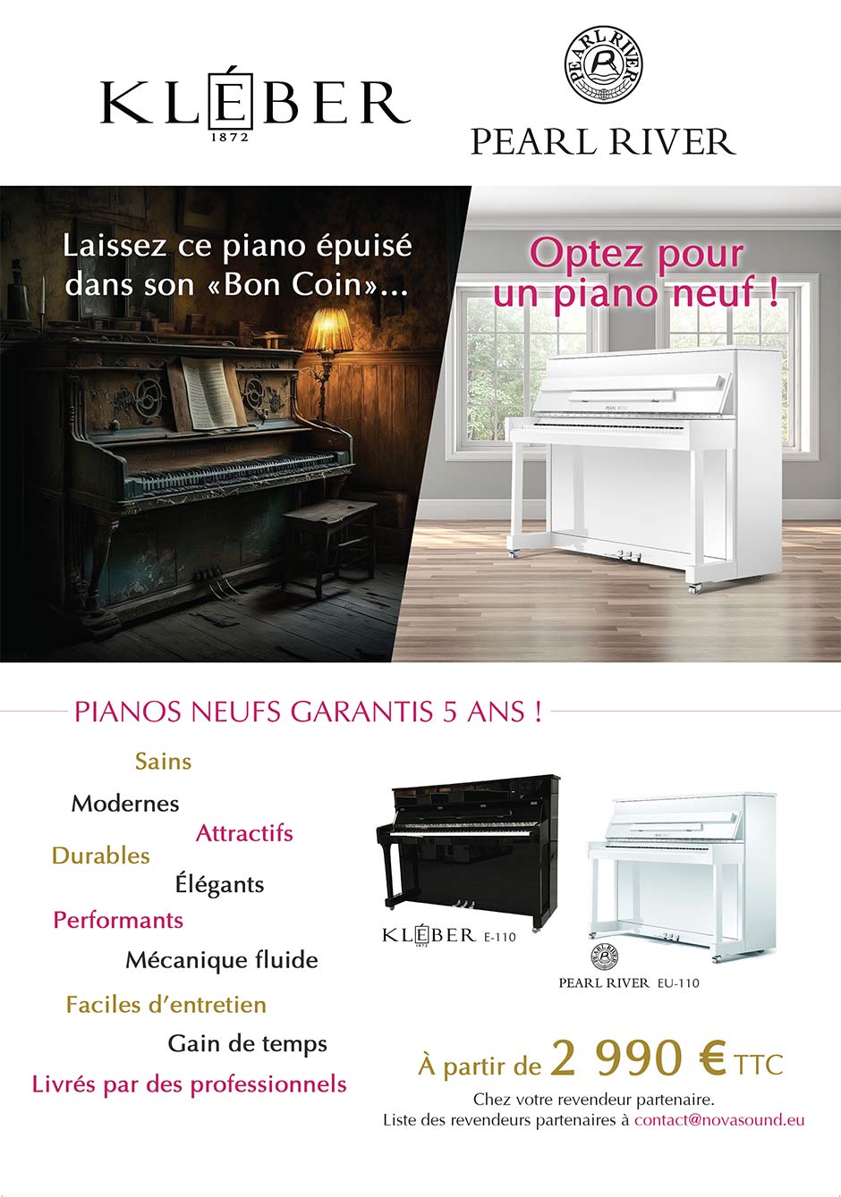 Kleber Pearl River pianos neufs garantis 5 ans à partir de 2990 €